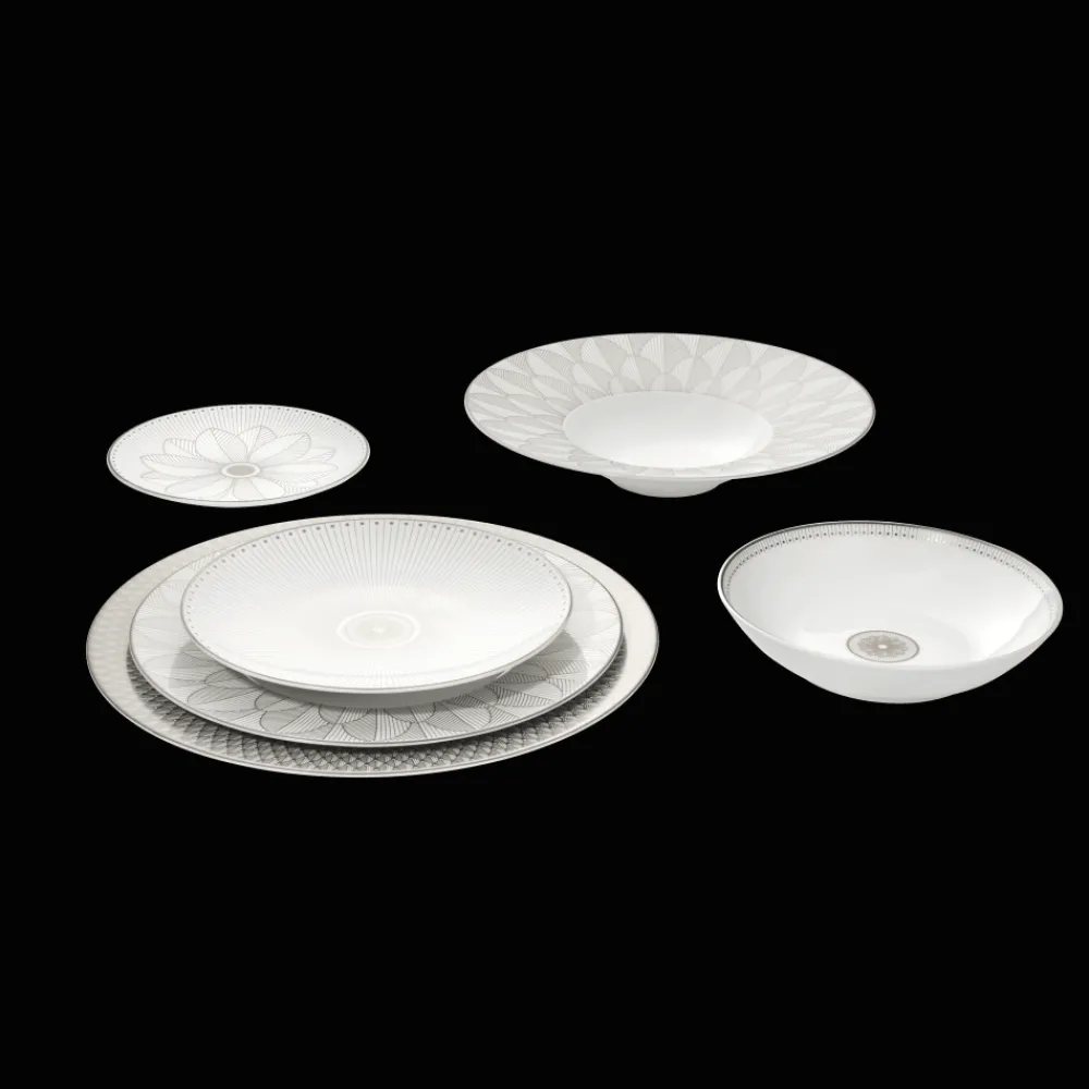 Assiettes*Christofle Assiette creuse à aile large en porcelaine finition Platine