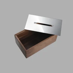 Petite Décoration|Boîtes*Christofle Boîte à mouchoirs en acier et noyer