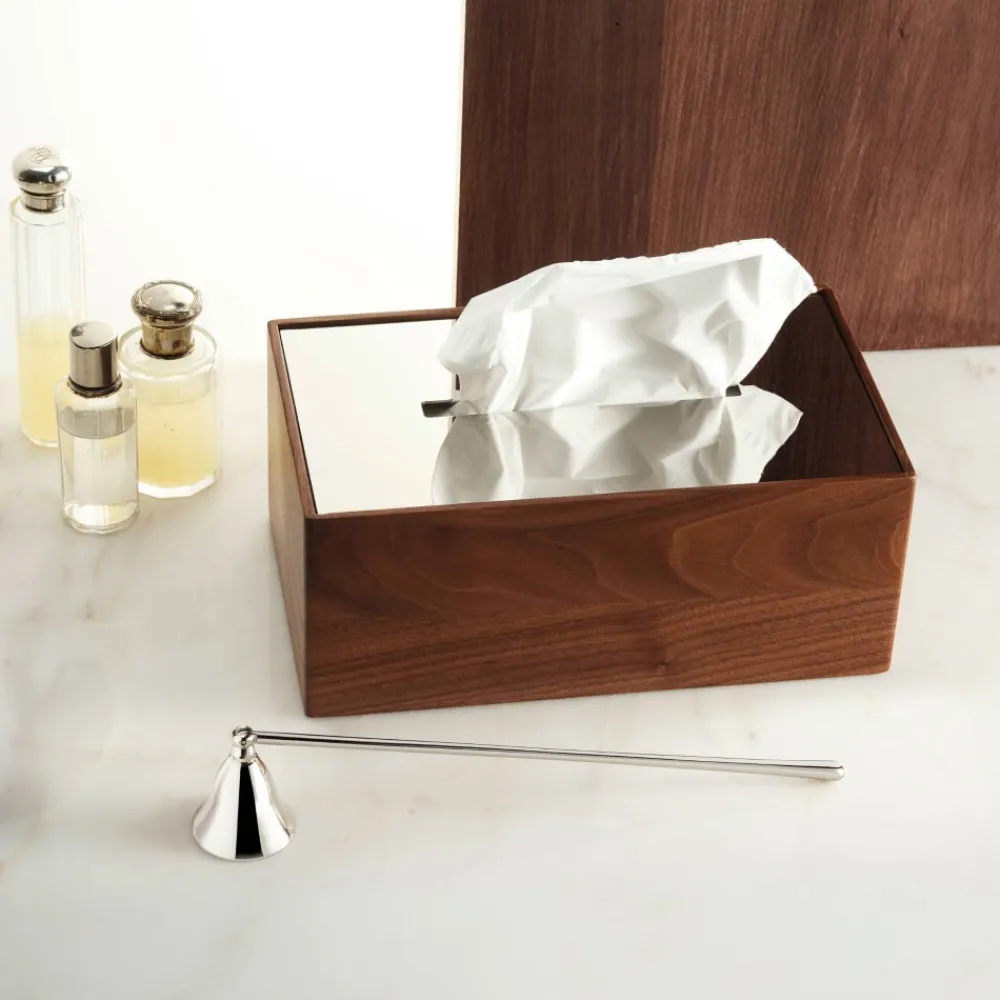 Petite Décoration|Boîtes*Christofle Boîte à mouchoirs en acier et noyer