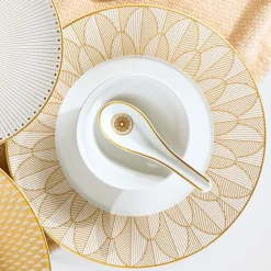 Services Asiatiques|Cuillères*Christofle Cuillère chinoise en porcelaine finition Or
