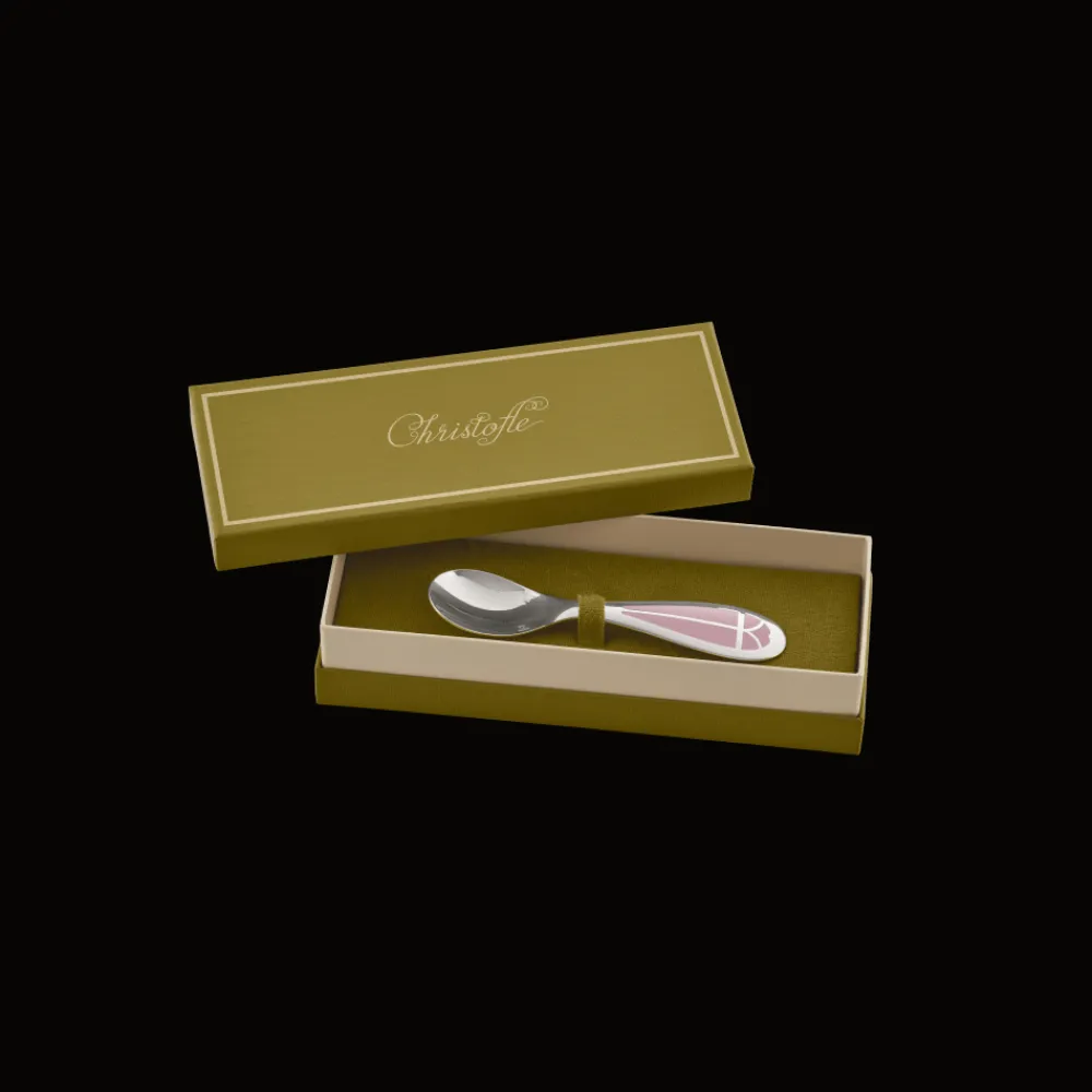 Cadeaux Personnalisables|Cadeaux Personnalisés*Christofle Cuillère naissance Rose Quartz Talisman Métal argenté