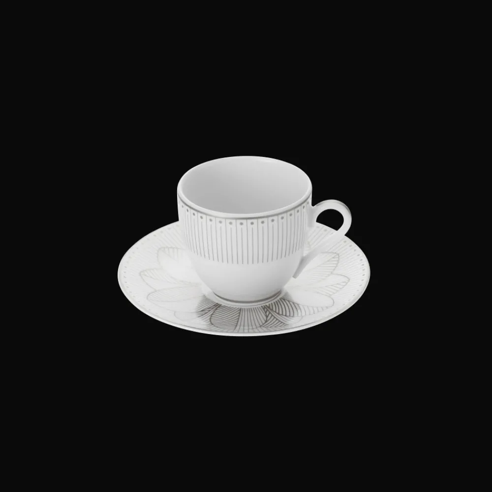 Cadeaux Thé Et Café|Accessoires Thé Et Café*Christofle Ensemble de 2 tasses à café et soucoupes en porcelaine finition Platine