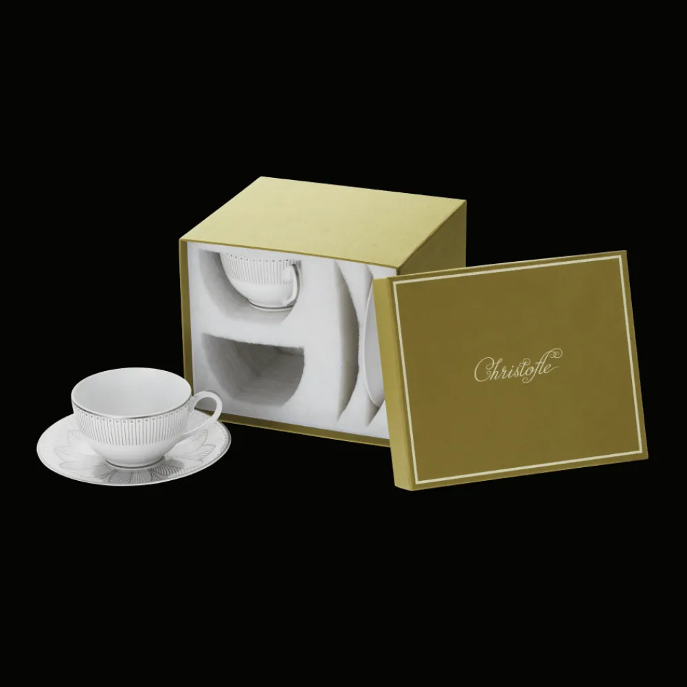 Cadeaux Thé Et Café|Accessoires Thé Et Café*Christofle Ensemble de 2 tasses à thé et soucoupes finition Platine