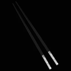 Services Asiatiques|Baguettes*Christofle Paire de baguettes japonaises noires en bois et métal argenté