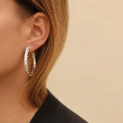 Boucles D’Oreilles Femme*Christofle Paire de Créoles en Argent Massif