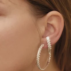 Boucles D’Oreilles Femme*Christofle Paire de Créoles en Argent Massif