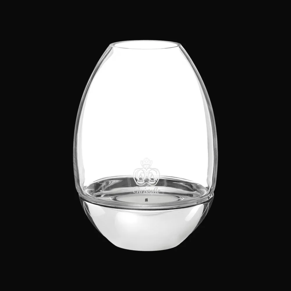 Bougeoirs Et Photophores*Christofle Photophore transparent en verre et socle en acier