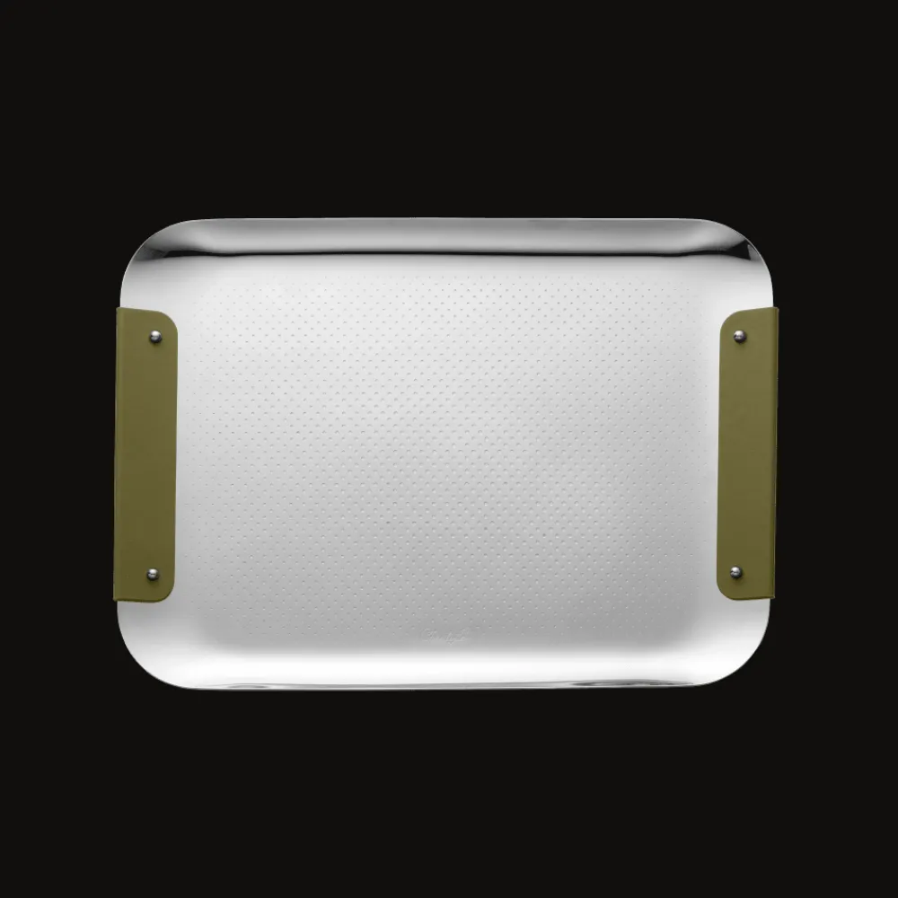 Plateaux Et Vide-Poches|Plateaux De Service*Christofle Plateau rectangulaire en acier vert impérial - 32x23cm