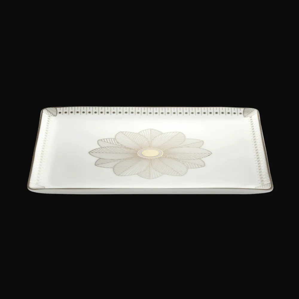 Plateaux De Service*Christofle Plateau rectangulaire 22x20 cm en porcelaine finition Platine