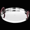 Plateaux Et Vide-Poches|Plateaux De Service*Christofle Plateau rond en acier poli miroir et anses en cuir - 40 cm