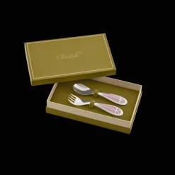 Cadeaux Personnalisables|Cadeaux Enfants*Christofle Set cuillère et fourchette naissance en métal argenté - Rose Quartz