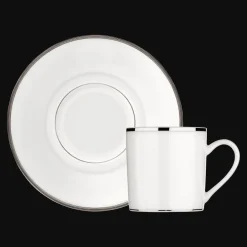 Tasses Et Bols*Christofle Tasse à café avec soucoupe en porcelaine finition platine