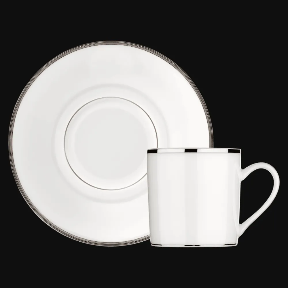 Tasses Et Bols*Christofle Tasse à café avec soucoupe en porcelaine finition platine
